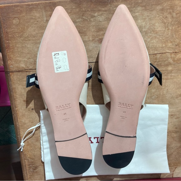 Bally slingback flats ballet flats slides off white & black pointy toe 10.5 - Picture 10 of 14